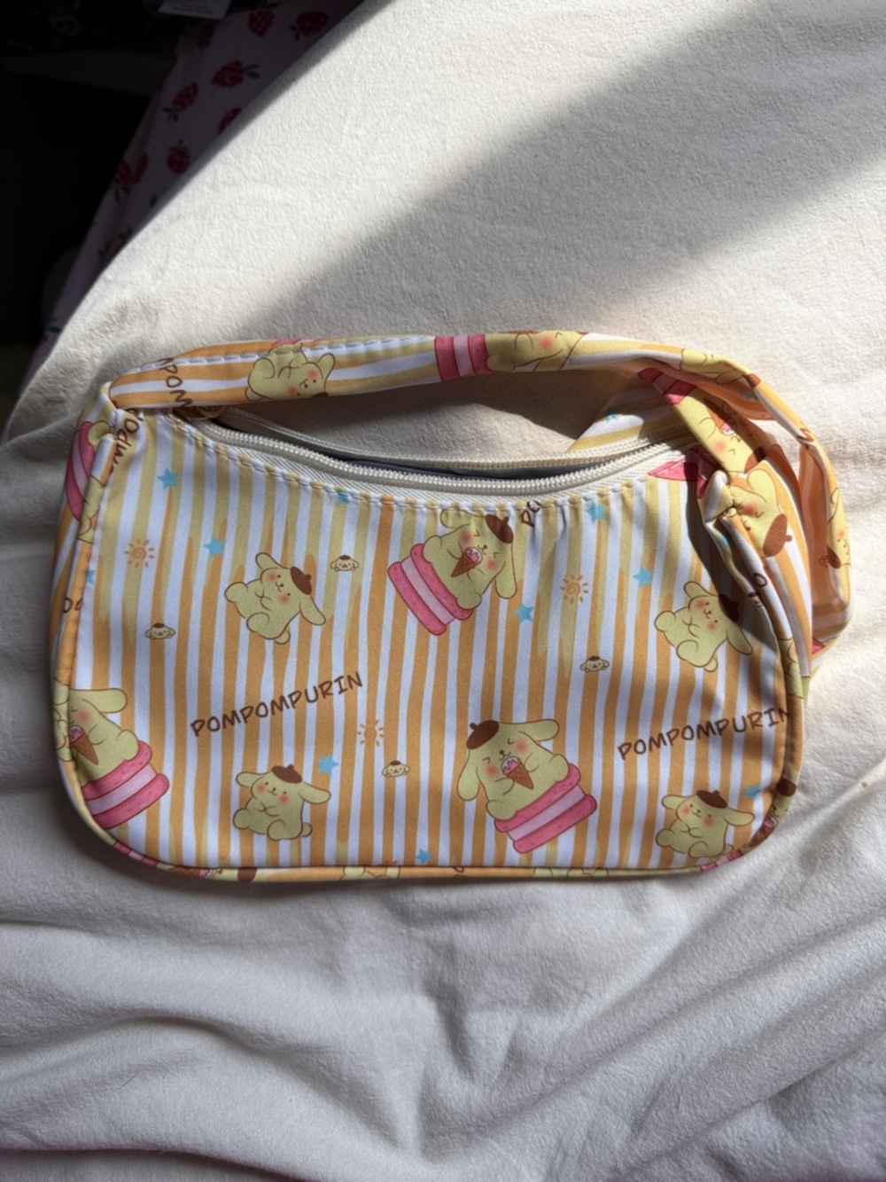 Sanrio Pompompurin Yellow and Pink Stripe Shoulder Bag